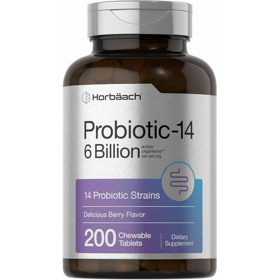 Probiotics 6 Billion CFUs | 200 Chewable Tablets | Berry Flavor | For Men and Women | by Horbaach