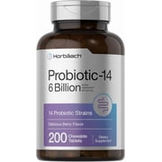 Probiotics 6 Billion CFUs | 200 Chewable Tablets | Berry Flavor | For Men and Women | by Horbaach