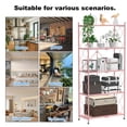 thumbnail image 2 of 5 Tier Foldable Shelf with Wheels, Portable Carbon Steel No Assembly Organizer, Collapsible Rolling Standing Utility Storage Rack for Kitchen Pantry Office, Pink, 2 of 5
