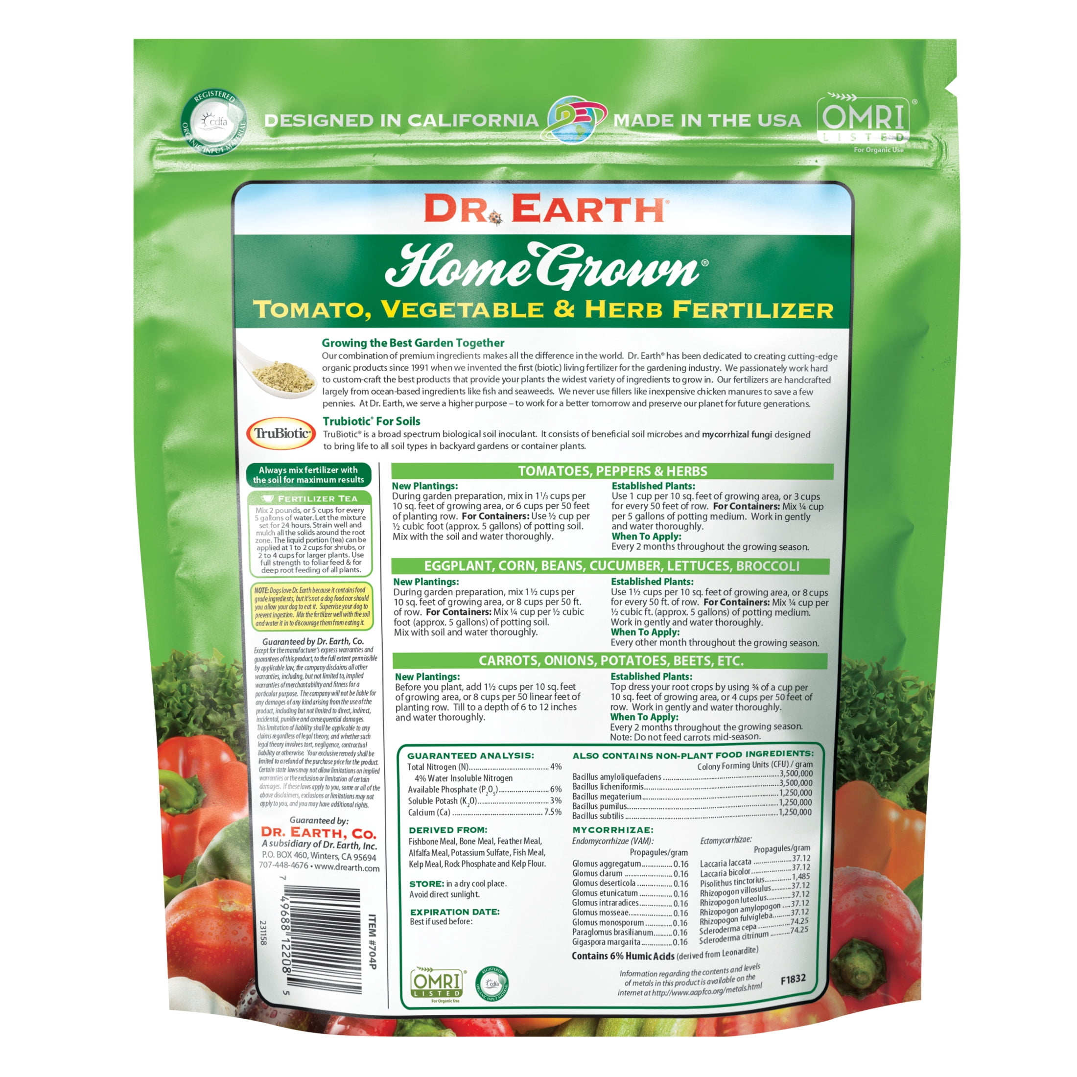 Dr. Earth Organic & Natural Home Grown Tomato and Vegetable Food, 4-6-3 Fertilizer, 4 lb.