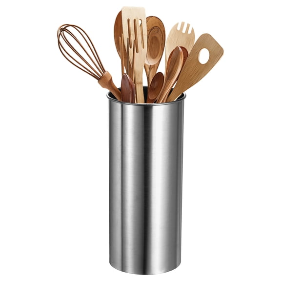 Uxcell Kitchen Utensil Holder, 3.1x3.9" Stainless Steel Utensil Cutlery Holder Cooking Flatware Organizer for Kitchen Restaurant Countertop Fork, Straw,, Spoon, Chopstick, Silver