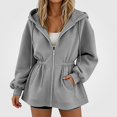 thumbnail image 2 of DJDLJWCJ Women Zip Up Hoodies Fleece Lined Loose Fit Long Hoodie Sweatshirt Drawstring Solid Color Hooded Jackets Gray Size M, 2 of 7