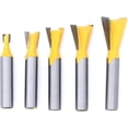 thumbnail image 1 of 5 Pcs 8 Mm Shank Dovetail Router Bit Set, Half-blind & Through Dovetail Joint Router Bit, Cutting Diameter 1/4" 3/8" 1/2" 5/8" 3/4" Woodworking Millin, 1 of 5