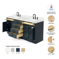 thumbnail image 3 of ARIEL Double Vanity 73" Midnight Blue with 1.5" Edge Pure White Quartz Countertop & Splash, Rectangular Sinks, 4 Soft Closing Doors, 6 Full Extension Dovetail Drawers, Toe Kick, Matte Black, 3 of 10