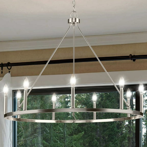 Luxury Modern Farmhouse Chandelier, Brushed Nickel, UHP4603