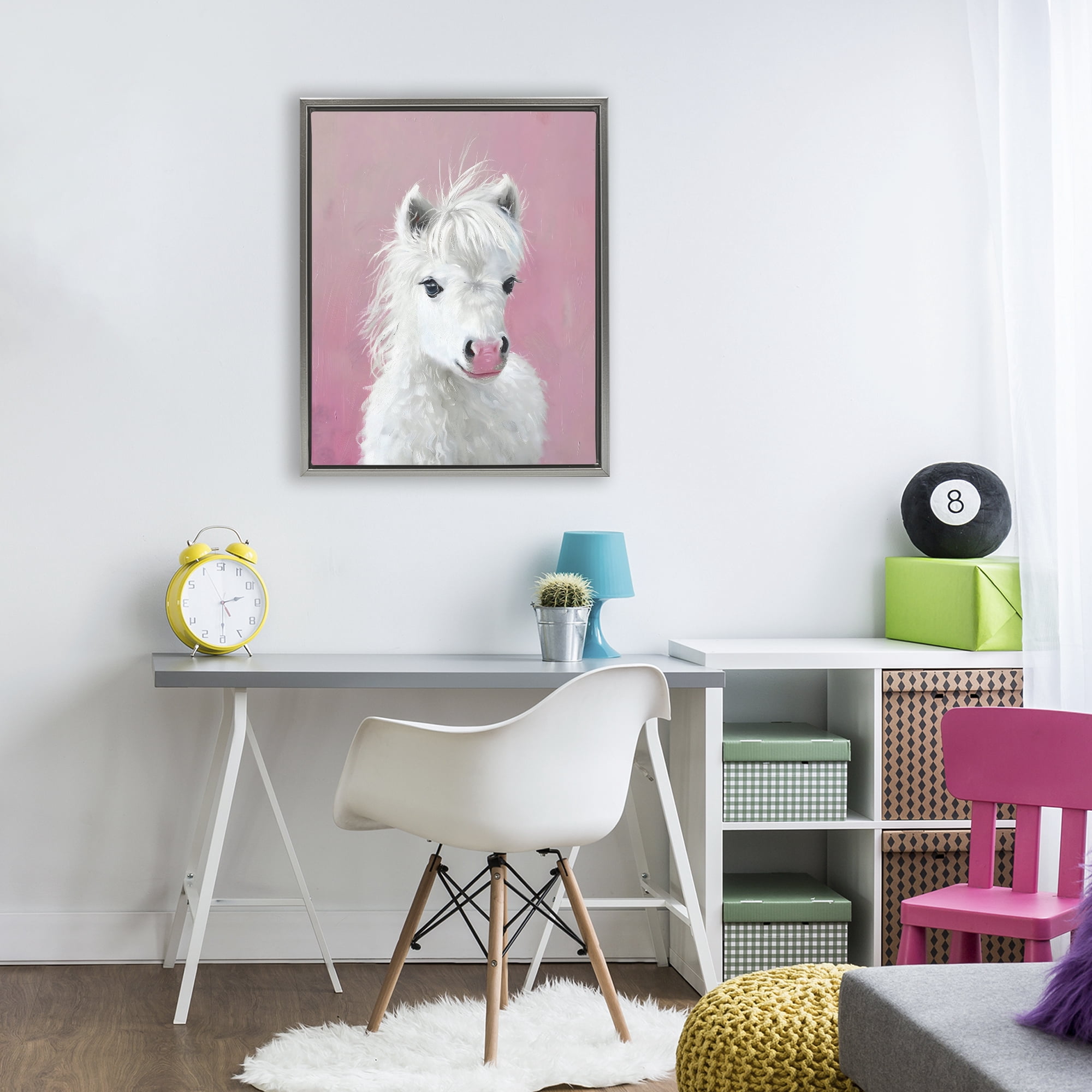 Stupell Industries Gentle White Pony Gray Framed Floater Canvas Wall Art, design by The Prints Vibe