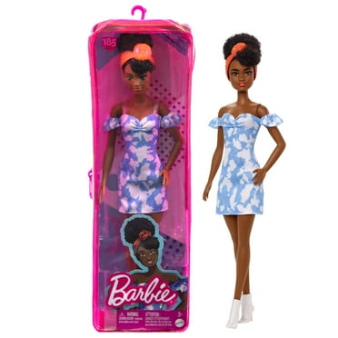 Barbie Fashionistas Doll #185 in Bleached Denim Dress with Black Up-do Hair & Accessories