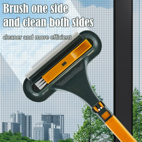 2-in-1 Mesh Screen Cleaner Window Brush with Extendable 21in Handle for Wet & Dry Cleaning