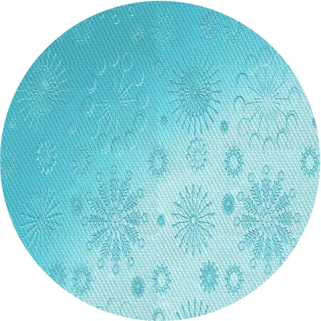 Ahgly Company Machine Washable Indoor Round Transitional Bright Turquoise Blue Area Rugs, 3' Round
