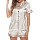 thumbnail image 1 of Pijamas Mujer, Conjunto de pijama para mujer, manga corta, cuello con muesca, botón, pijama de satén Abody champán/Grande, 1 of 7