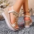 thumbnail image 3 of Espadrilles for Women Bohemian Rhinestone Beaded Wedge Sandals 2026 Summer Fashion Slingback Platform Heels Orange Size 9, 3 of 5