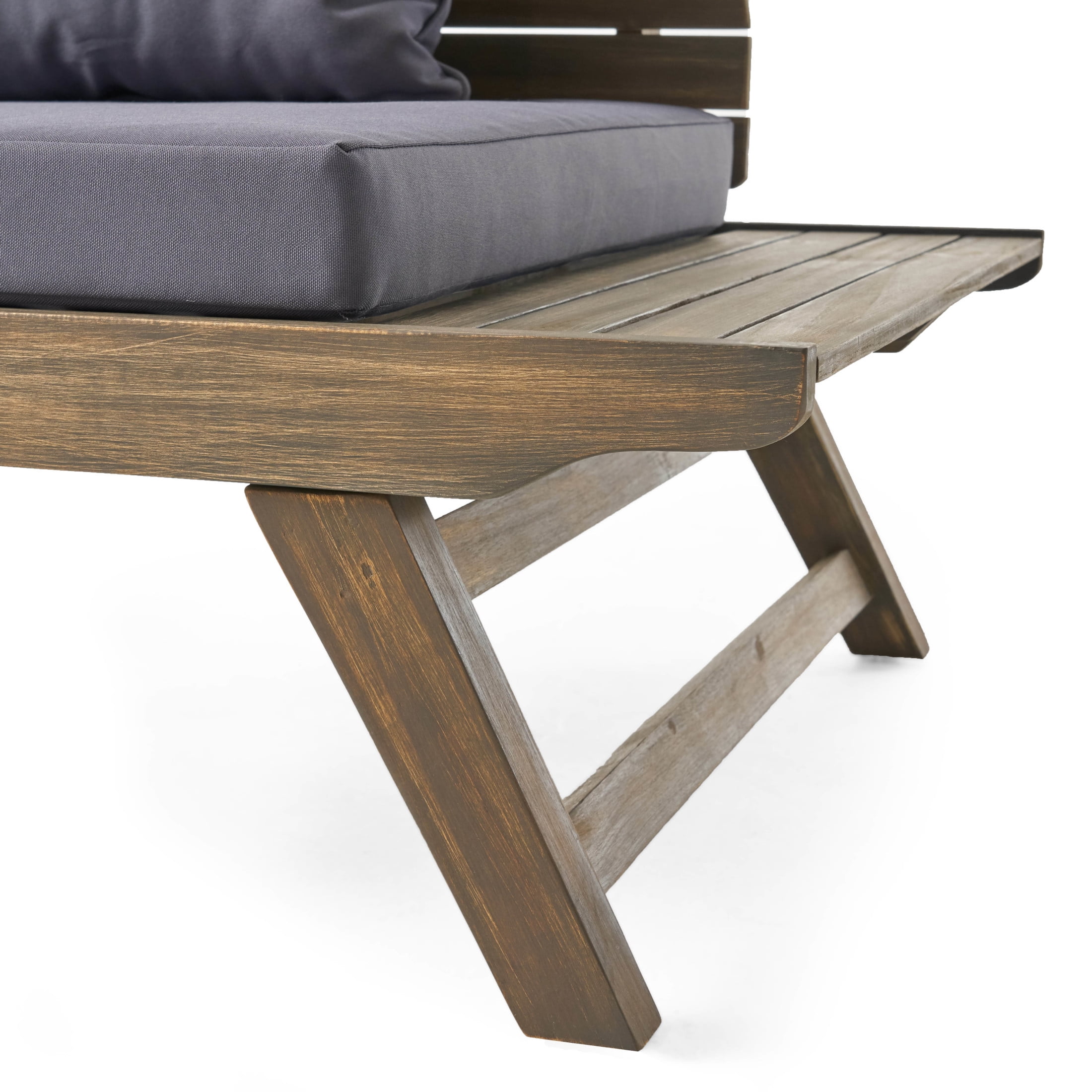 Sudbury Outdoor Outdoor Acacia Wood Loveseat and Coffee Table Set with Cushions, Gray/Dark Gray