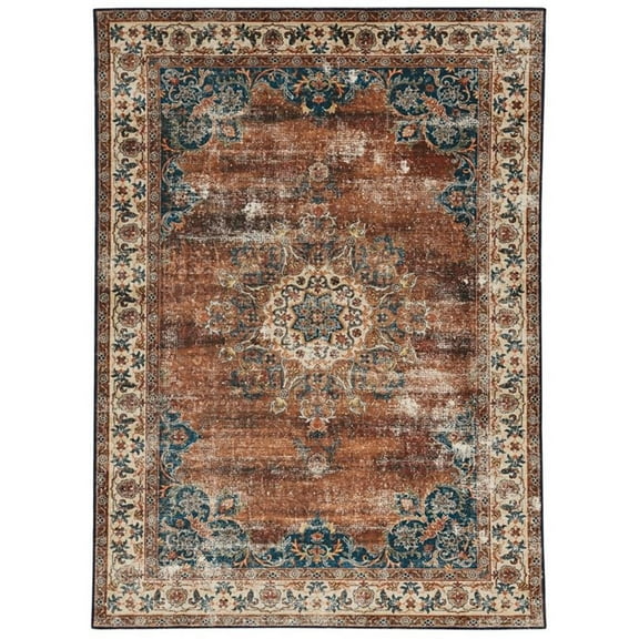 Linon Washable Foley Polyester 5'x7' Rug in Brown