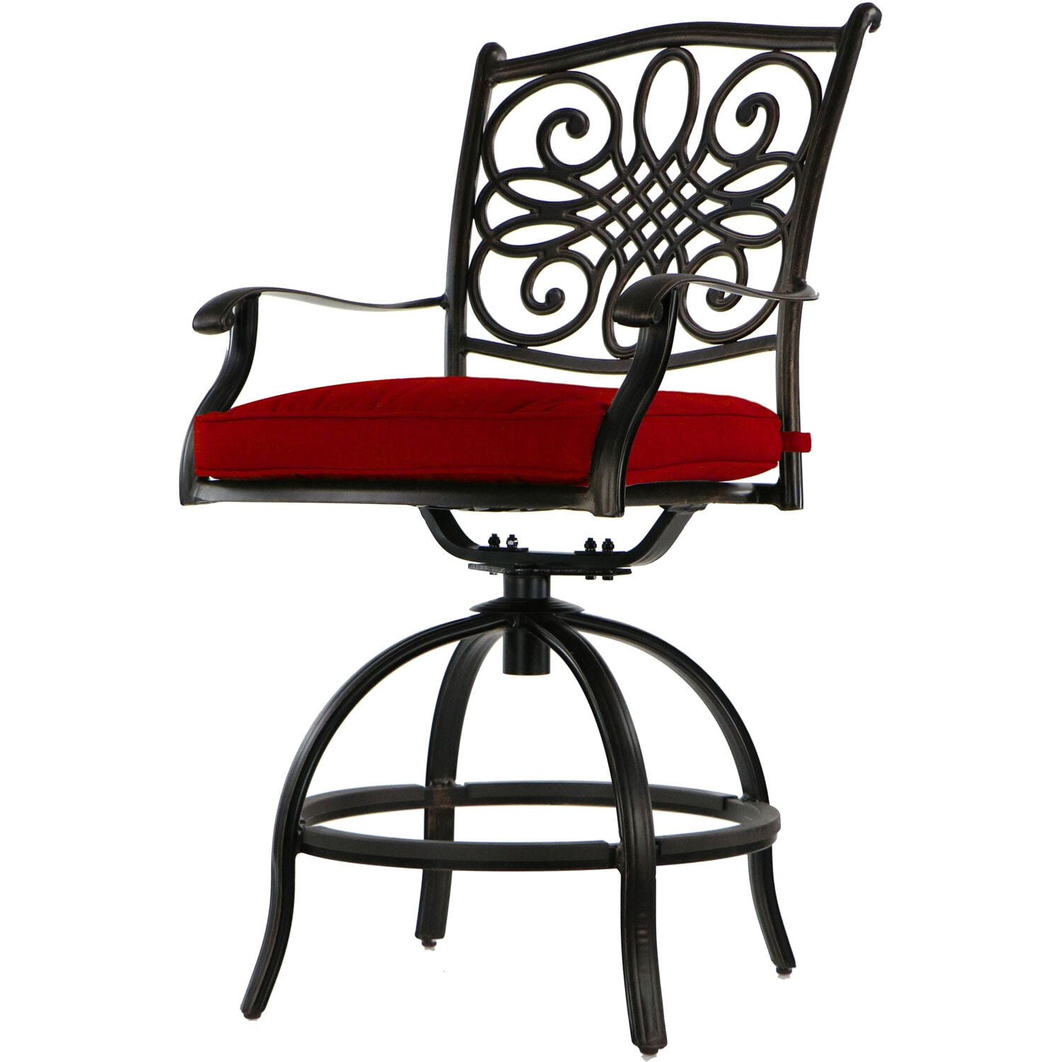 Hanover Traditions 5-Piece High-Dining Set in Red with Four Swivel Chairs and a 60 In. Cast-top Table