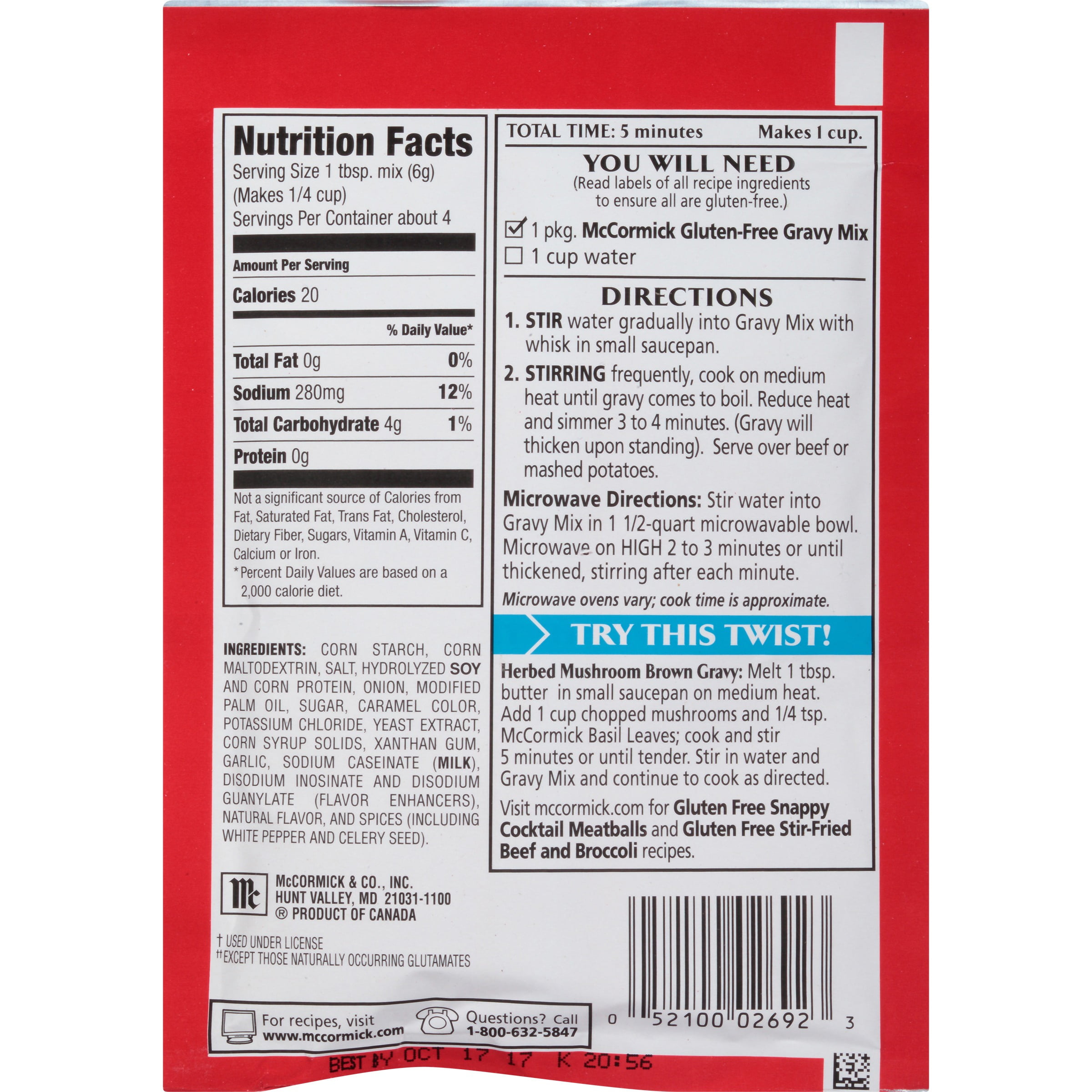 mccormick turkey gravy nutrition