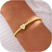 DESIGNICE Gold Bracelets for Women, 14K Gold Plated Heart Letter Beaded Bracelets Gold Initial Stretch Bead Bracelet Gold Jewelry Gifts