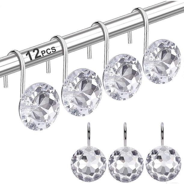 SZTXJ 12PCS Shower Curtain Hooks Rings for Bathroom, Decorative Resin Shower Curtain Hooks Rods Curtains and LinerWhite