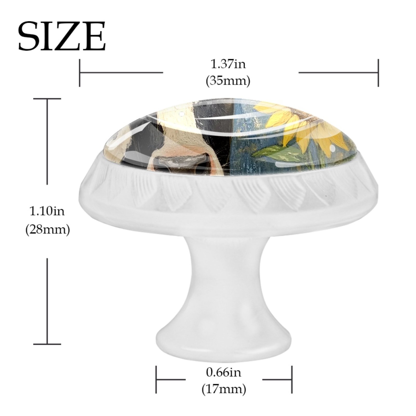 4 Pcs Cow and Sunflower Knobs for Kitchen Cabinet Cupboard Dresser Bookcase Drawer Pulls Handles Round Home Decor