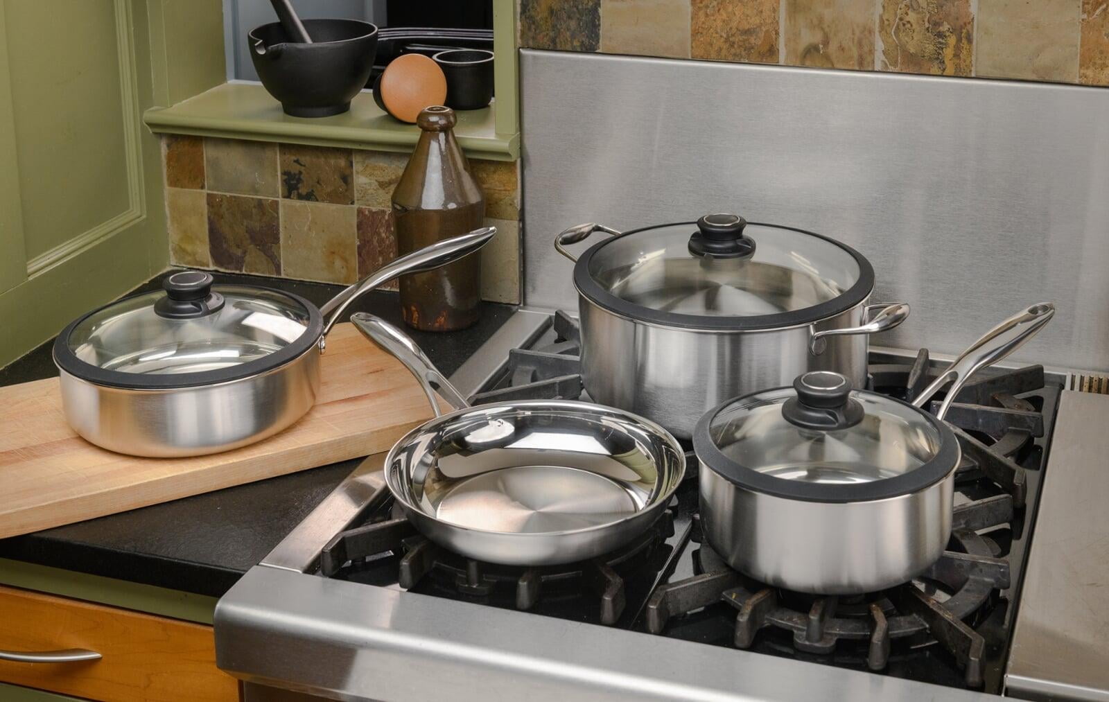 Black Cube Stainless-Steel Pots and Pans Set, Professional Grade, 7-Piece  Set