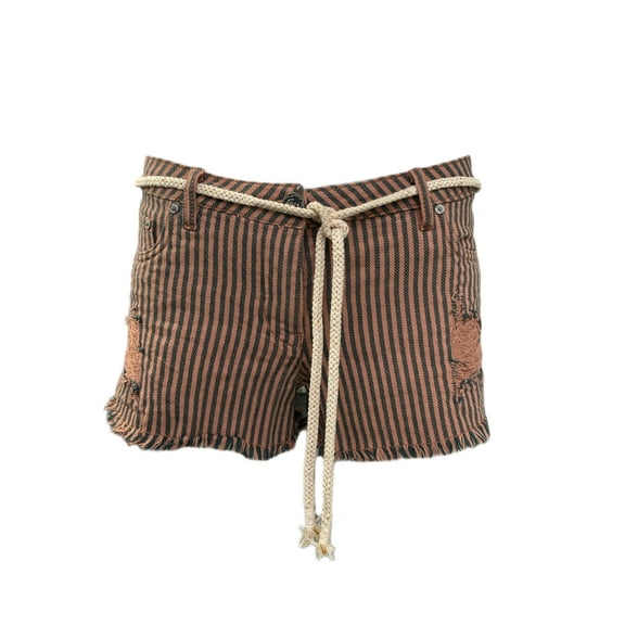 MAISON SCOTCH Women's Striped Cut Off Distressed Shorts, Brown, 30