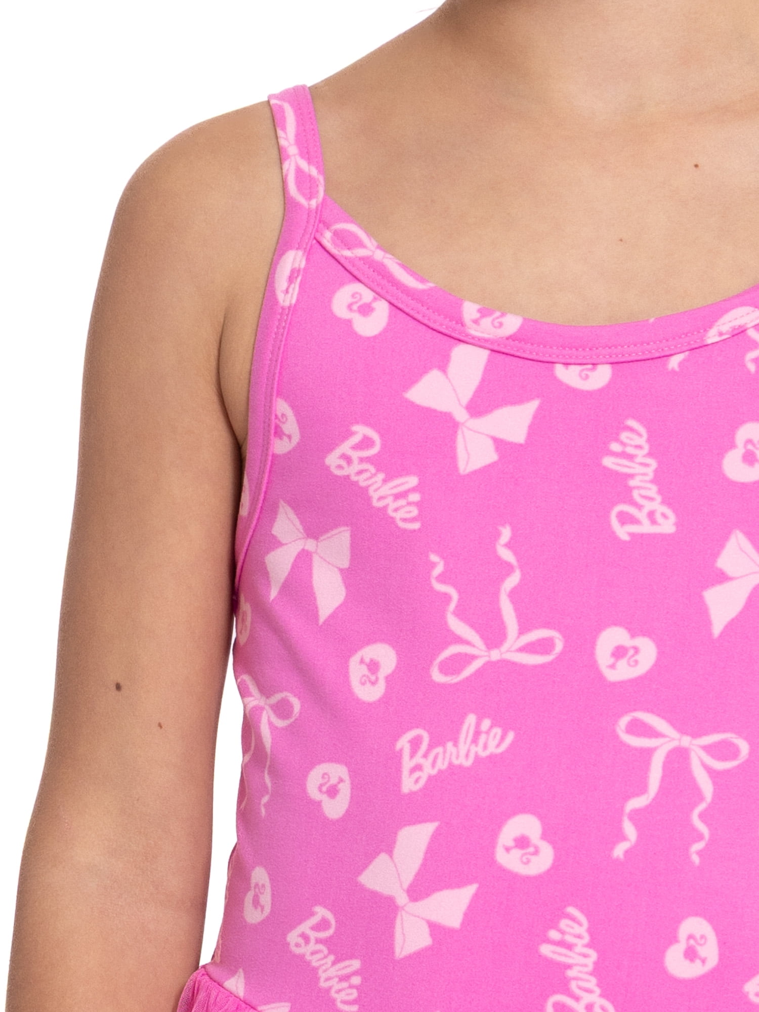 Barbie Girls Sleeveless Allover Print Tulle Romper, Sizes 4-12