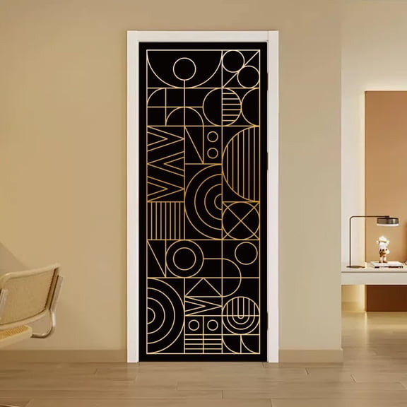 2 Pcs Self-Adhesive Door Stickers 31.5"x78.7" Geometric Lines Pattern Door Murals Stickers PVC Doors Removable Wallpaper Decoration