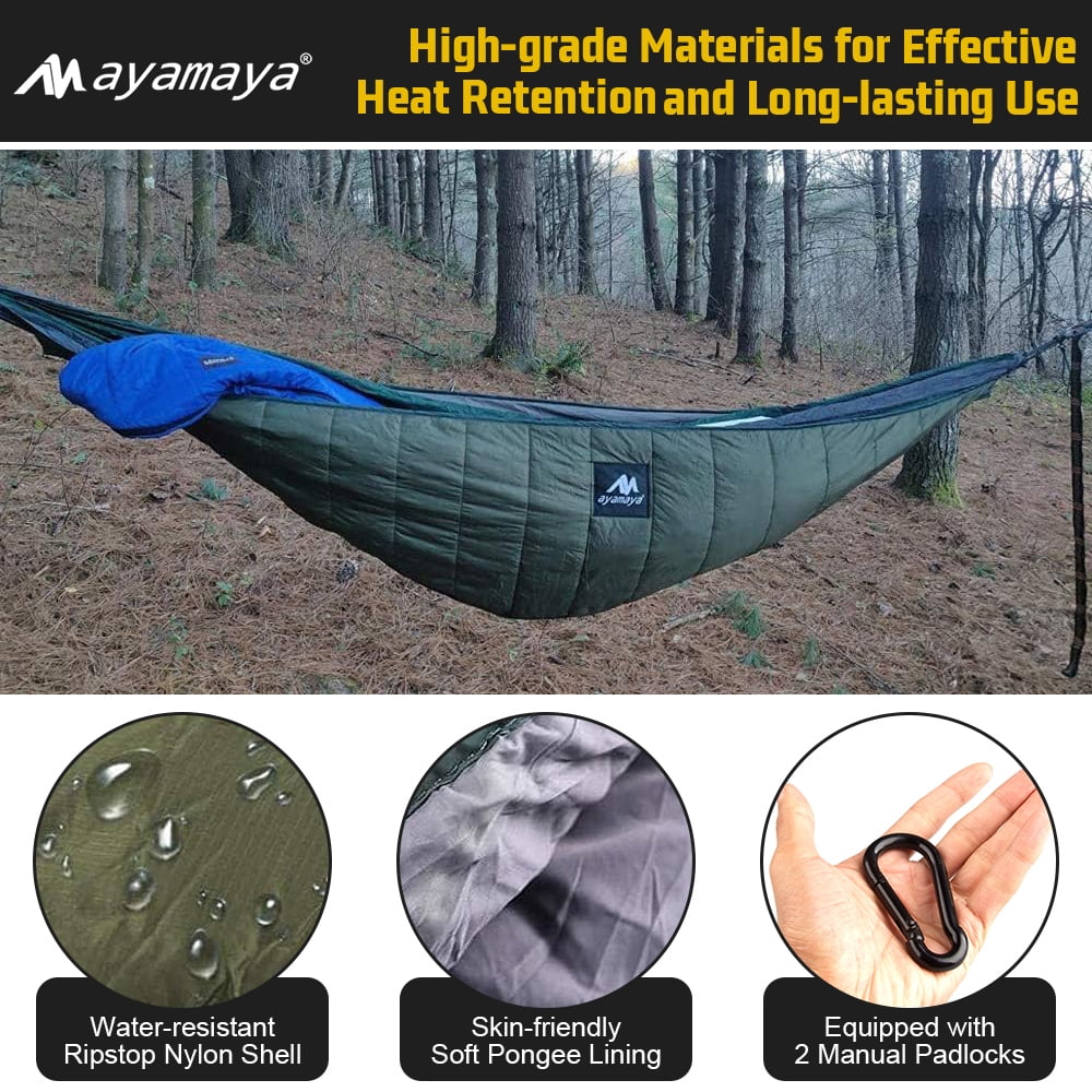 Under Quilts  for Hammocks AYAMAYA- Full Length 4 Seasons Cotton Hammock Underquilt Camping Hiking Backpacking Essential Gear Ultralight Winter Cold Weather Warm Blanket Army Green