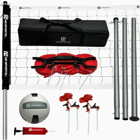 MD Sports Premium Steel Poles Volleyball Set with Durable Carry Bag and Quick Setup Webbing Boundary Line, Portable, Backyard, Includes Volleyball and Air