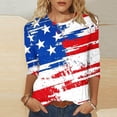 thumbnail image 6 of Womens 4th of July Outfit Red White and Blue Shirts Round Neck 3/4 Sleeve Tops American Flag Print Shirts Patriotic Blouses, 6 of 6