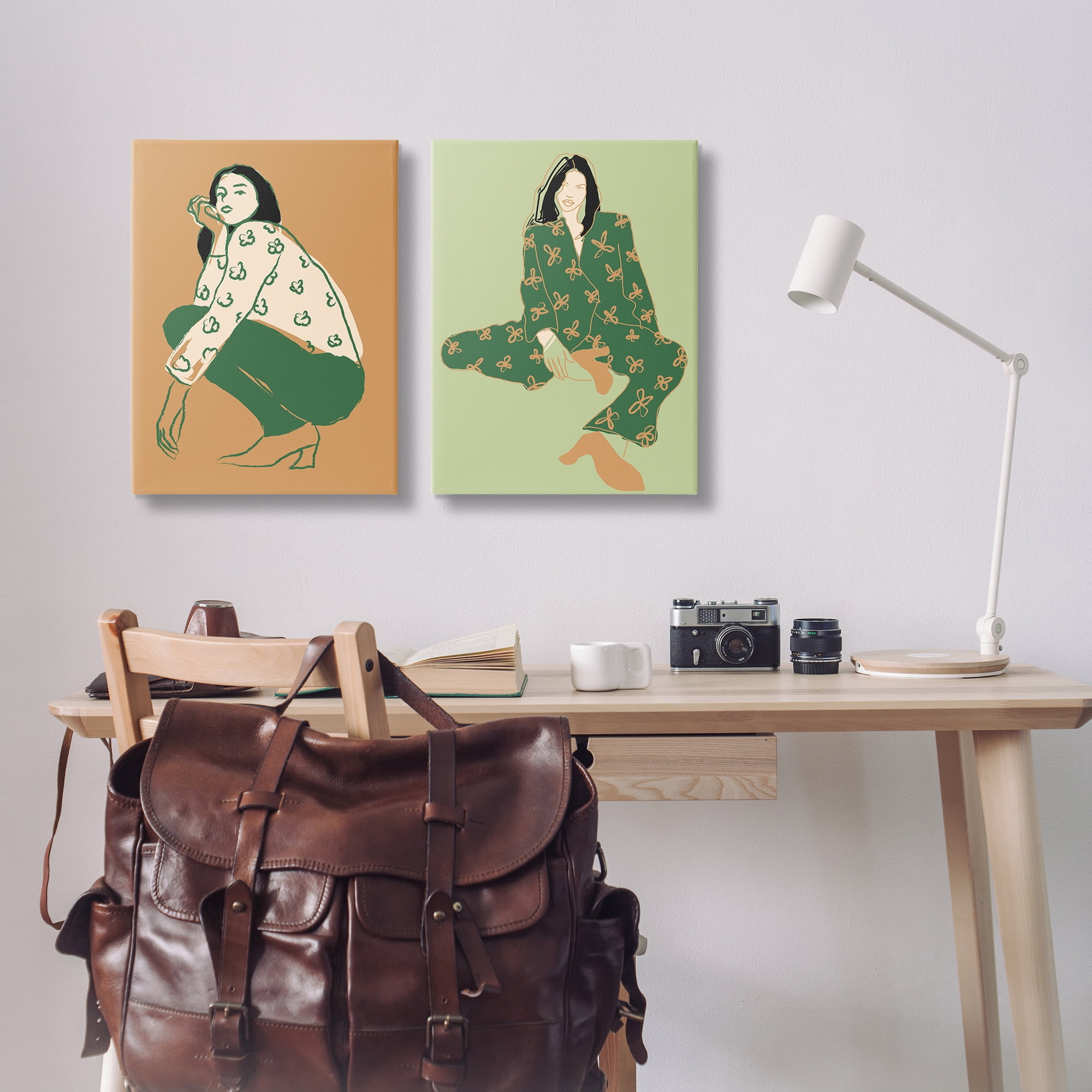 Stupell Industries Woman Stooping Sitting Pose People Painting Wrapped Canvas Art Print Wall Art, 20 x 30, Set of 2