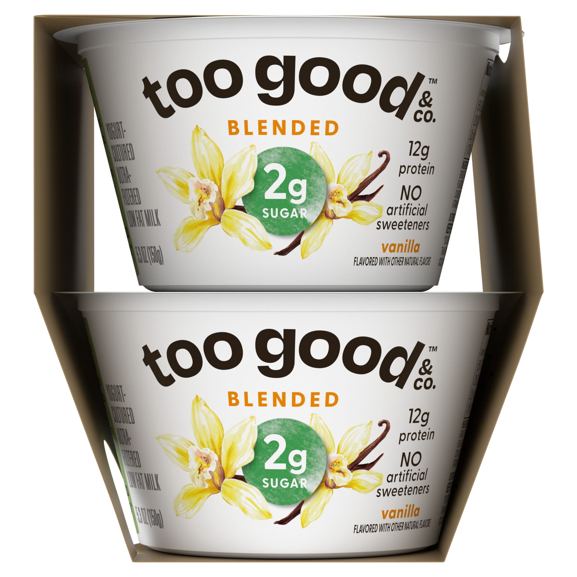 Too Good & Co. Lower Sugar Vanilla Flavored Low Fat Greek Yogurt Cultured Product, 5.3 oz, 4 Count