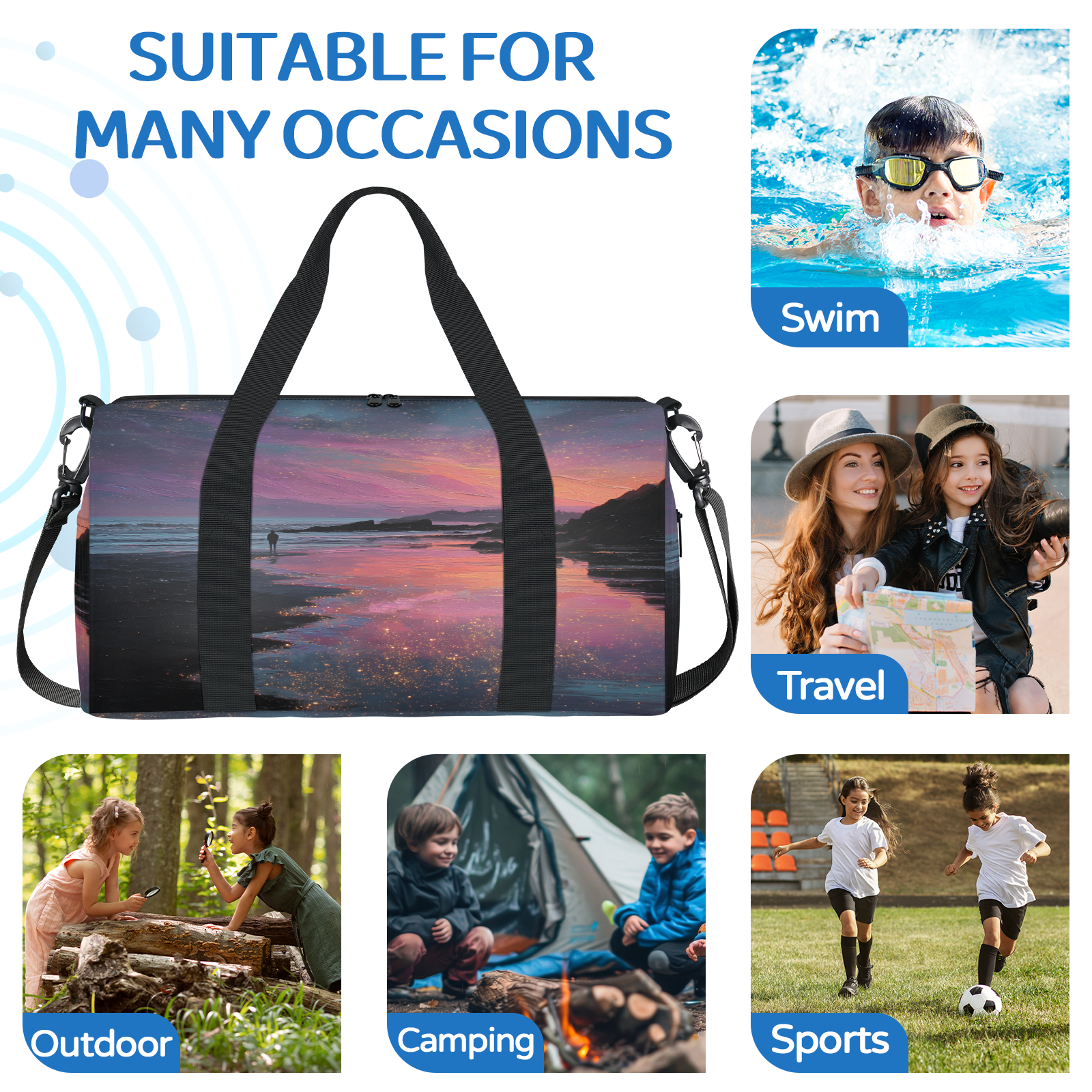Herdesigns Ocean Beach Gym Bag for Women, Duffle Bag for Travel Sport, Galaxy Star Lightweight Waterproof Carry on Weekender Dance Yoga Workout Bags