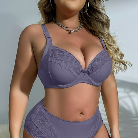 BYHONG Women s Plus Size Lingerie Ultra Thin Cup Semi Transparent Lace Sexy Full Cup Bra with A Side Nipple Top Bars for Women Purple 38