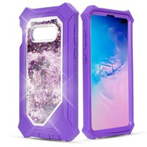 for Samsung Galaxy S10 HD Glass and Full Protection Hard TPU Liquid Glitter Bling Sparkling Cute Woman Girl Case Phone Case PU Shock Bumper Scratch Guard Skin Wrap Slim Cover (Purple)
