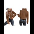 thumbnail image 3 of Chaqueta Blazer de Ante y Piel Sintética de Larga con Cremallera Corta para Mujer, Moda de Otoño. Café XL, 3 of 7