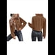 thumbnail image 3 of Chaqueta Blazer de Ante y Piel Sintética de Larga con Cremallera Corta para Mujer, Moda de Otoño. Café M, 3 of 7