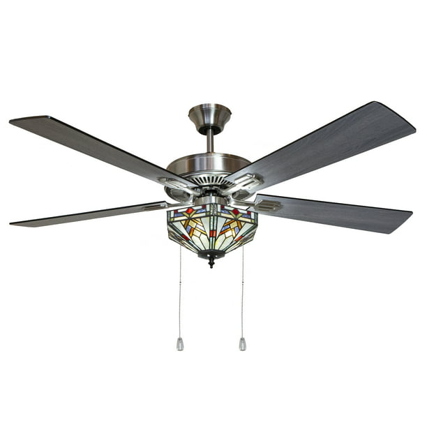River Of Goods 52 Santa Fe Stained Glass Mission Led Ceiling Fan With Light Com - Add Led Light To Ceiling Fan