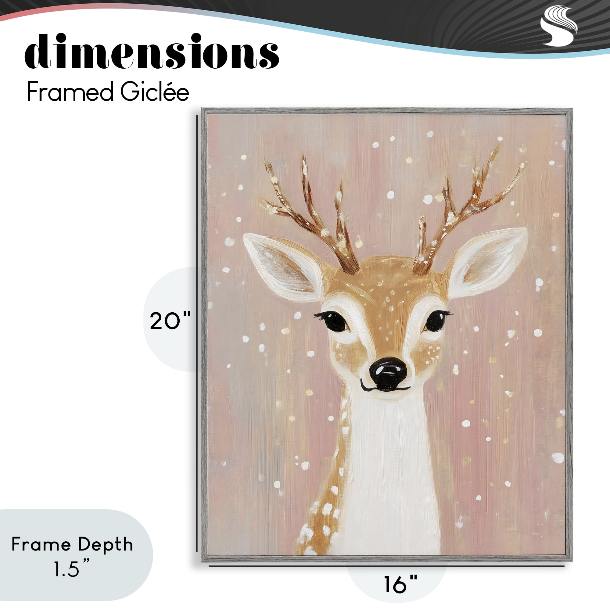 Stupell Industries Blush Pink Deer with Snowflakes Gray Framed Giclee Art, design by The Prints Vibe