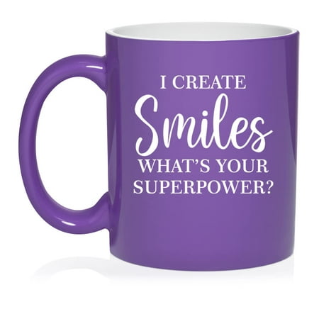 

I Create Smiles What s Your Superpower Funny Dentist Orthodontist Dental Assistant Hygienist Ceramic Coffee Mug Tea Cup Gift (11oz Purple)
