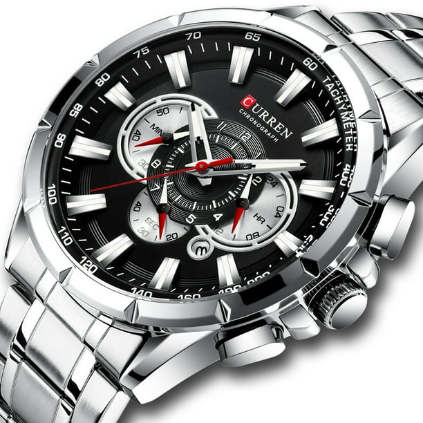 CURREN - Orologio da polso da uomo, sportivo, impermeabile, al quarzo, in acciaio inox, per uomini e ragazzi, 9