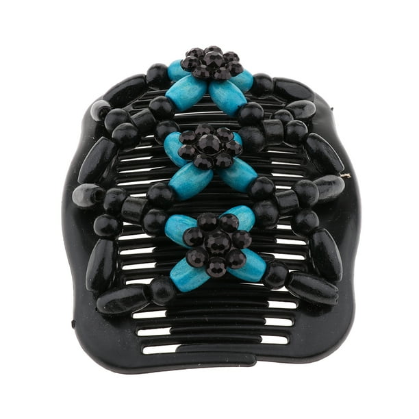 Peinetas Elásticas Dobles para El Cabello Clips Lady Women de Madera Decoración para El Cabello - Azul Sunnimix Doble Clip Peine Mujeres