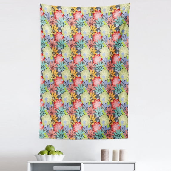 Garden Art Tapestry, Abstract Romantic Bouquet of Doodle Style Flowers with Coming of the Spring, Fabric Wall Hanging Decor for Bedroom Living Room Dorm, 5 Sizes, Multicolor, by Ambesonne