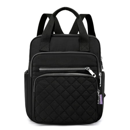 

Rhombus Embroidery Thread Nylon Backpack with Large Capacity Lightweight Style for Traveling Shopping Dating Sports Black