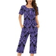 thumbnail image 2 of Censtreet Women's Pajama Sets Short Sleeve Sleepwear Round Neck Pj Loungewear Top and Capri Pants with Pockets, 2 of 5