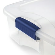 Sterilite Latching Wheeled Storage Bin, 66 Quart Clear Underbed Storage Container with Latch Lid, Blue, 4 Pack
