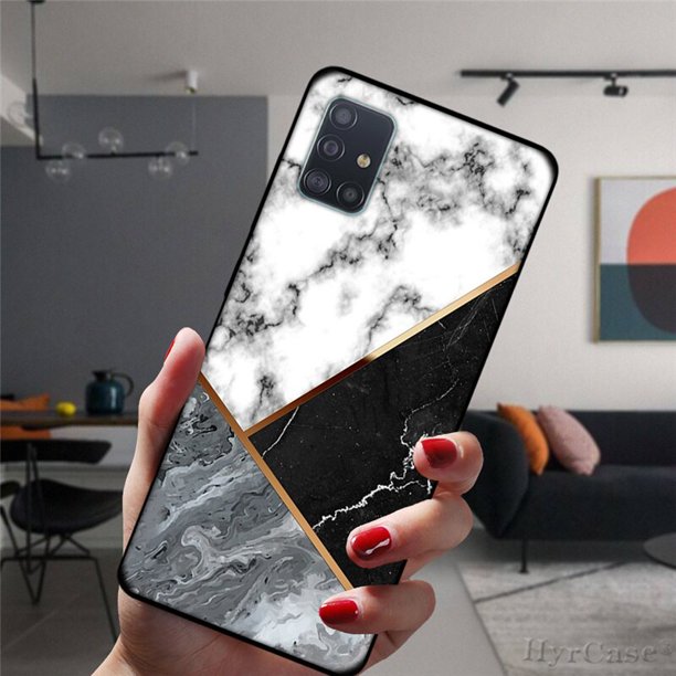 Funda negra de silicona con arte geométrico de mármol para Samsung A52 A72 A51 A71 A50 A70 A02 A12 A42 A32 A31 A21S A41 A20 A30 A40 A11 Tan Jianjun unisex