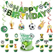 Soccer Birthday Party CORNET Decorations - 21pcs Soccer Banner Hanging Swirl Cake Topper Decor for Football Theme Party Supplies