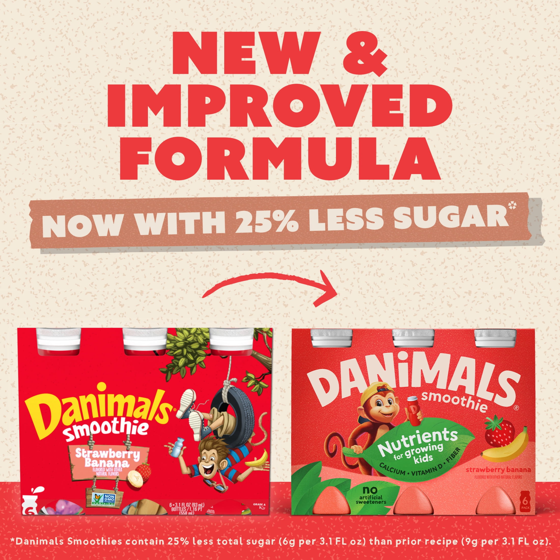 Danimals Smoothie Strawberry Banana Low Fat Dairy Drink Smoothie Bottles Multi-Pack, 3.1 fl oz, 6 Count​