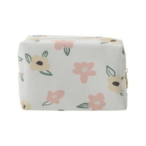 Unique Bargains 1 Pc Portable Print Makeup Bag Pink Yellow Polyester