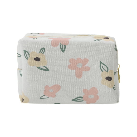 Unique Bargains 1 Pc Portable Print Makeup Bag Pink Yellow Polyester